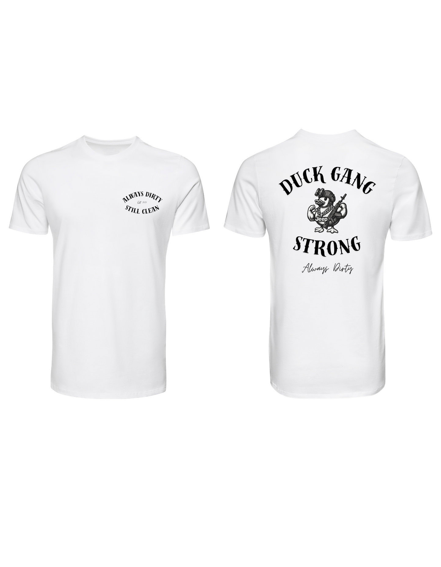 Duck Gang Strong Jeep Shirt – Always Dirty Muscular Duck Graphic Tee